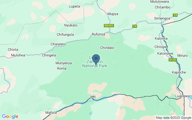 Kaart met locatie Lower Zambezi National Park